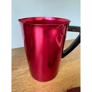 Vintage Bascal Red Aluminum Water Pitcher With Black Handle 9" Tall Retro